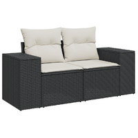 10 Piece Garden Sofa Set with Cushions Black Poly Rattan