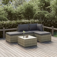 Garden Lounge Set with Cushions Grey Poly Rattan