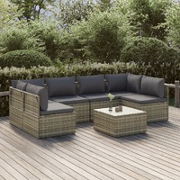 Garden Lounge Set with Cushions Grey Poly Rattan