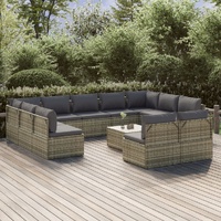 Garden Lounge Set with Cushions Grey Poly Rattan