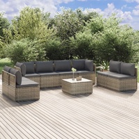 Garden Lounge Set with Cushions Grey Poly Rattan