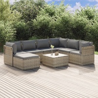 Garden Lounge Set with Cushions Grey Poly Rattan