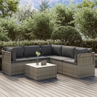 Garden Lounge Set with Cushions Grey Poly Rattan