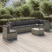 Garden Lounge Set with Cushions Grey Poly Rattan
