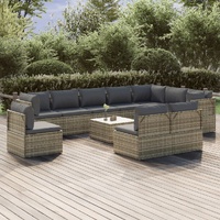 Garden Lounge Set with Cushions Grey Poly Rattan