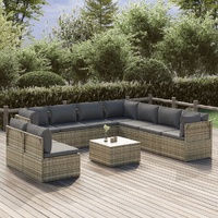 Garden Lounge Set with Cushions Grey Poly Rattan
