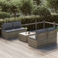 Garden Lounge Set with Cushions Grey Poly Rattan