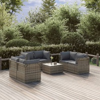 Garden Lounge Set with Cushions Grey Poly Rattan