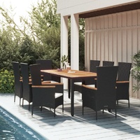 Garden Dining Set with Cushions Black Poly Rattan