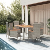 Garden Dining Set with Cushions Grey Poly Rattan