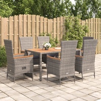 Garden Dining Set with Cushions Grey Poly Rattan