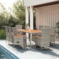 Garden Dining Set with Cushions Grey Poly Rattan