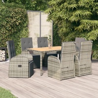 Garden Dining Set with Cushions Grey Poly Rattan