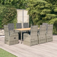 Garden Dining Set with Cushions Grey Poly Rattan