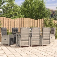 Garden Dining Set with Cushions Grey Poly Rattan