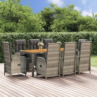 Garden Dining Set with Cushions Grey Poly Rattan