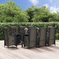 Garden Dining Set with Cushions Black Poly Rattan
