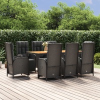 Garden Dining Set with Cushions Black Poly Rattan