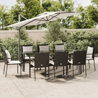 Garden Dining Set with Cushions Black Poly Rattan