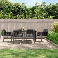 Garden Dining Set with Cushions Black Poly Rattan and Steel