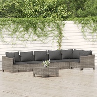 Garden Lounge Set with Cushions Grey Poly Rattan