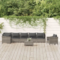 Garden Lounge Set with Cushions Grey Poly Rattan