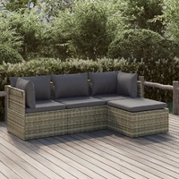 Garden Lounge Set with Cushions Grey Poly Rattan