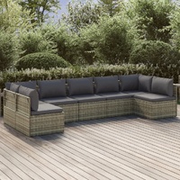Garden Lounge Set with Cushions Grey Poly Rattan