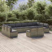 Garden Lounge Set with Cushions Grey Poly Rattan