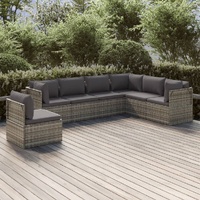Garden Lounge Set with Cushions Grey Poly Rattan