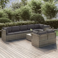 Garden Lounge Set with Cushions Grey Poly Rattan