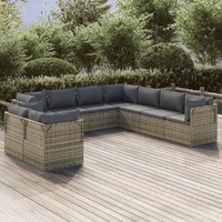 Garden Lounge Set with Cushions Grey Poly Rattan