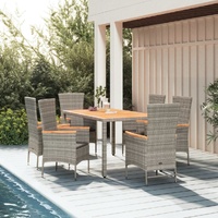 Garden Dining Set with Cushions Grey Poly Rattan