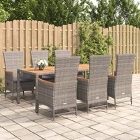 Garden Dining Set with Cushions Grey Poly Rattan