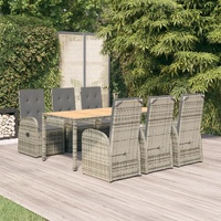 Garden Dining Set with Cushions Grey Poly Rattan
