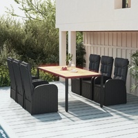 Garden Dining Set with Cushions Black Poly Rattan