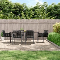 Garden Dining Set with Cushions Black Poly Rattan and Steel