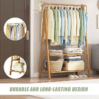 Portable Clothes Rack Coat Garment Stand Bamboo Rail Hanger Airer Closet