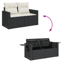 7 Piece Garden Sofa Set with Cushions Black Poly Rattan