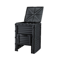 Gardeon Compost Bin 300L Heavy-Duty Black Outdoor Composter with Top Lid Bottom Door