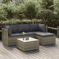 Garden Lounge Set with Cushions Grey Poly Rattan