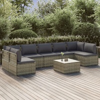 Garden Lounge Set with Cushions Grey Poly Rattan