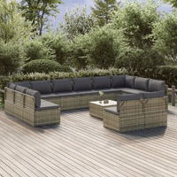 Garden Lounge Set with Cushions Grey Poly Rattan