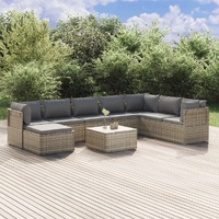 Garden Lounge Set with Cushions Grey Poly Rattan