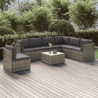 Garden Lounge Set with Cushions Grey Poly Rattan