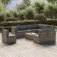 Garden Lounge Set with Cushions Grey Poly Rattan