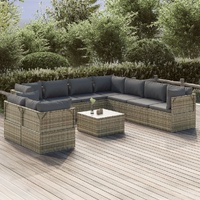 Garden Lounge Set with Cushions Grey Poly Rattan