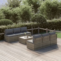 Garden Lounge Set with Cushions Grey Poly Rattan
