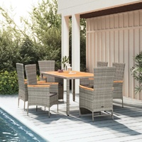 Garden Dining Set with Cushions Grey Poly Rattan