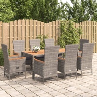 Garden Dining Set with Cushions Grey Poly Rattan